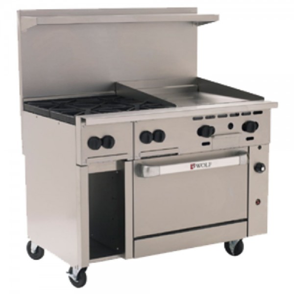 Wolf C48S-4B24G_LP Liquid Propane 48 Challenger XL Series Manual Range with 4 Burners, 24 Right Side Griddle and Standard Oven - 195,000 BTU