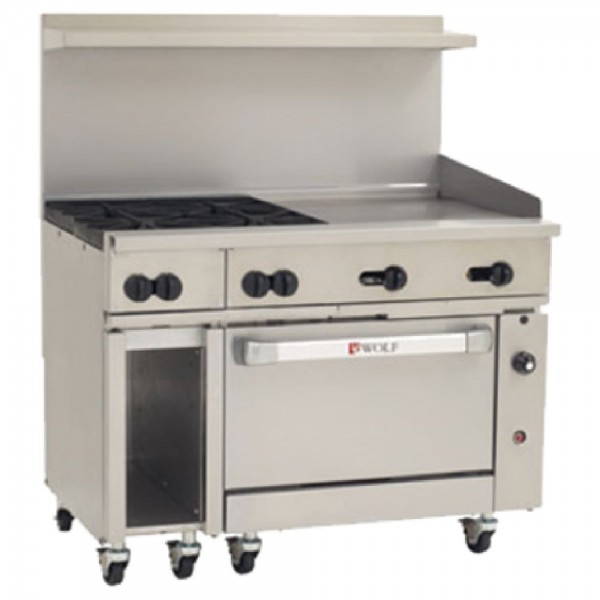 Wolf C48C-4B24GT_NAT Natural Gas 48 Challenger XL Series Thermostatic Range with 4 Burners, 24 Right Side Griddle and Convection Oven - 195,000 BTU