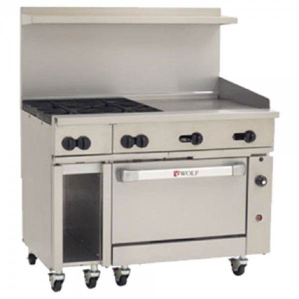 Wolf C48C-4B24G_NAT Natural Gas 48 Challenger XL Series Range with 4 Burners, 24 Right Side Griddle and Convection Oven - 195,000 BTU Wolf C48C-4B24G_NAT Natural Gas 48 Challenger XL Series Range with 4 Burners, 24 Right Side Griddle and Convection Oven - 195,000 BTU