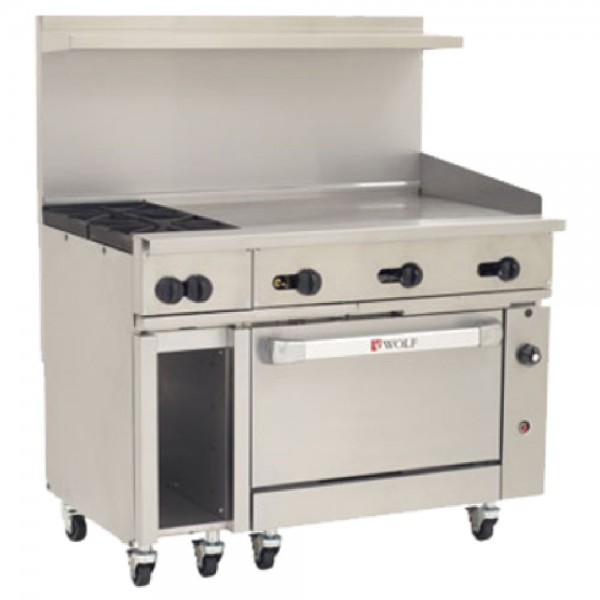 Wolf C48C-2B36G_NAT Natural Gas 48 Challenger XL Series Range with 2 Burners, 36 Right Side Griddle, and Convection Oven - 155,000 BTU Wolf C48C-2B36G_NAT Natural Gas 48 Challenger XL Series Range with 2 Burners, 36 Right Side Griddle, and Convection Oven - 155,000 BTU