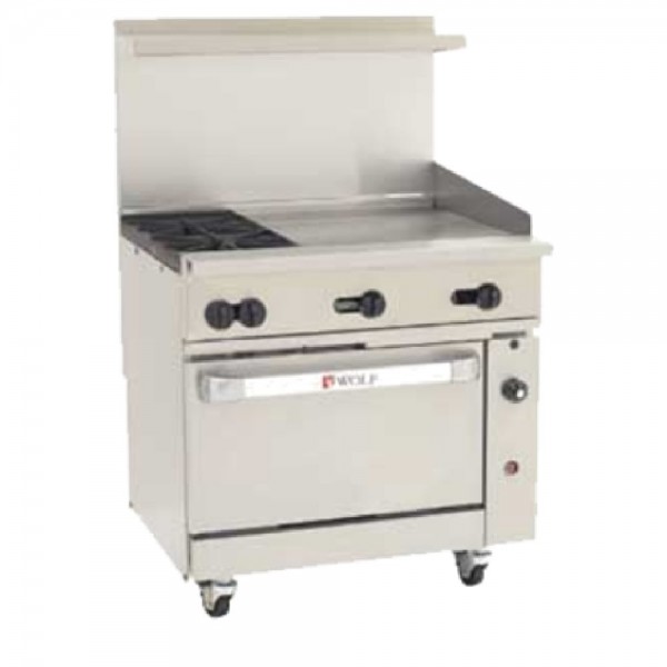 Wolf C36C-2B24GT_NAT Natural Gas 36 Challenger XL Series Thermostatic Range with 2 Burners, 24 Right Side Griddle, and Convection Oven - 135,000 BTU