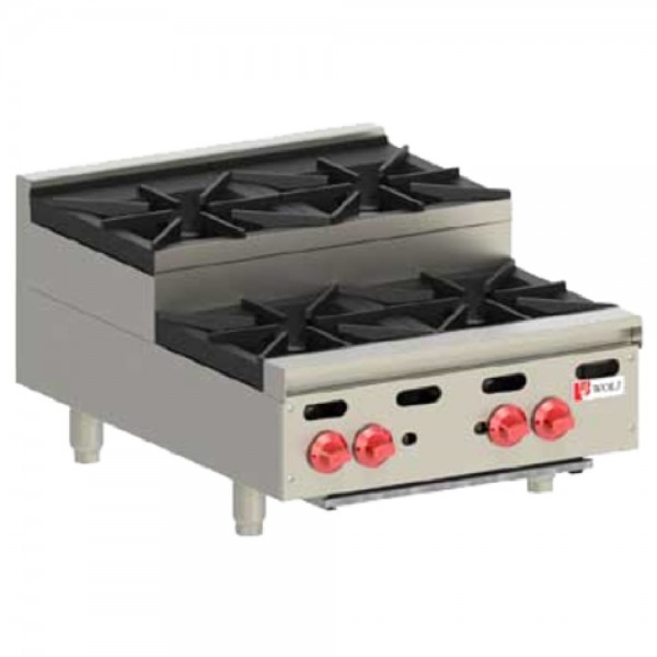 Wolf AHP424U_NAT Natural Gas 24 Countertop Achiever Step-Up Hot Plate with 4 Burners - 120,000 BTU