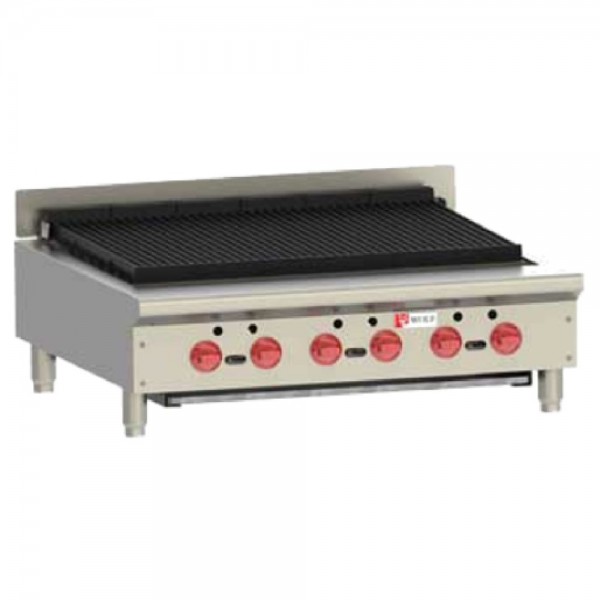 Wolf ACB36_NAT Natural Gas 36 Countertop Achiever Charbroiler With Cast Iron Radiants, 6 Burners - 102,000 BTU