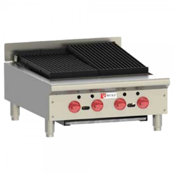 Wolf ACB25_LP Liquid Propane 25-1/8 Countertop Achiever Charbroiler With Cast Iron Radiants, 4 Burners - 64,000 BTU Wolf ACB25_LP Liquid Propane 25-1/8 Countertop Achiever Charbroiler With Cast Iron Radiants, 4 Burners - 64,000 BTU