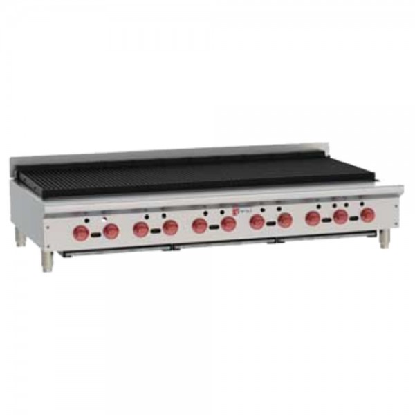 Wolf ACB60_NAT Natural Gas 62-1/8 Countertop Achiever Charbroiler With Cast Iron Radiants, 11 Burners - 187,000 BTU