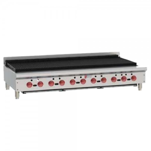 Wolf ACB60_NAT Natural Gas 62-1/8 Countertop Achiever Charbroiler With Cast Iron Radiants, 11 Burners - 187,000 BTU Wolf ACB60_NAT Natural Gas 62-1/8 Countertop Achiever Charbroiler With Cast Iron Radiants, 11 Burners - 187,000 BTU