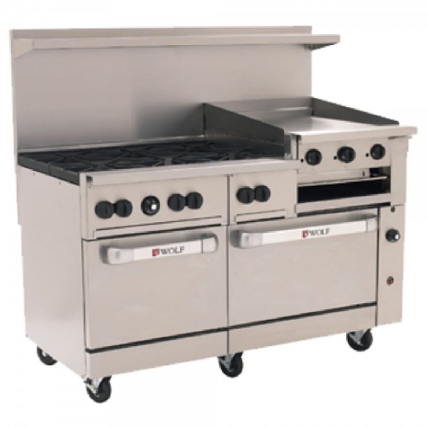Wolf C60SS-6B24GB_NAT Natural Gas 60 Challenger XL Series Range with 6 Burners, 24 Right Side Griddle/Broiler, and 2 Standard Ovens - 268,000 BTU
