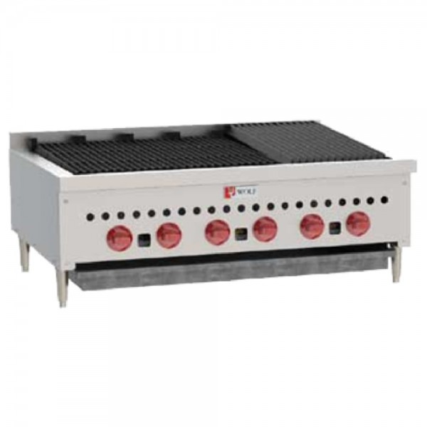 Wolf SCB36_LP Liquid Propane 36 Low Profile Countertop Charbroiler With Cast Iron Radiants, 6 Burners - 87,000 BTU